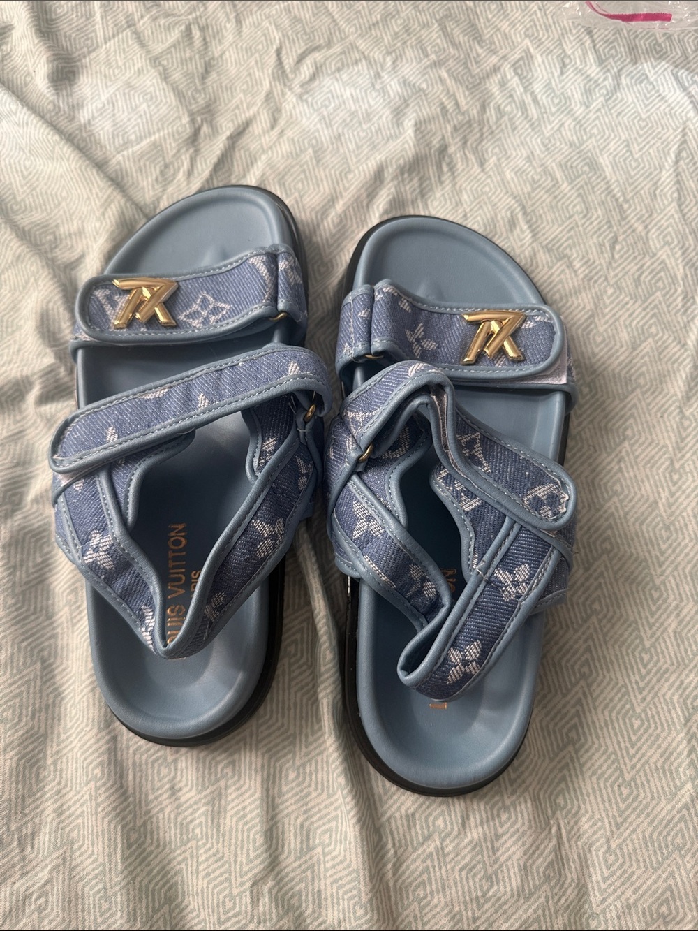 Louis Vuitton Kids Light Blue Monogram Strap Sandals